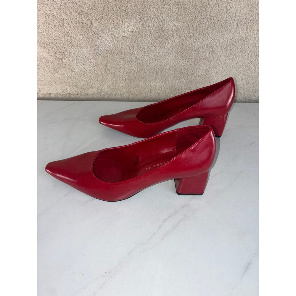 Zara Red Block Heel Pumps - 36 - Pointed Toe Minimalist Chic Retro - Picture 4 of 8